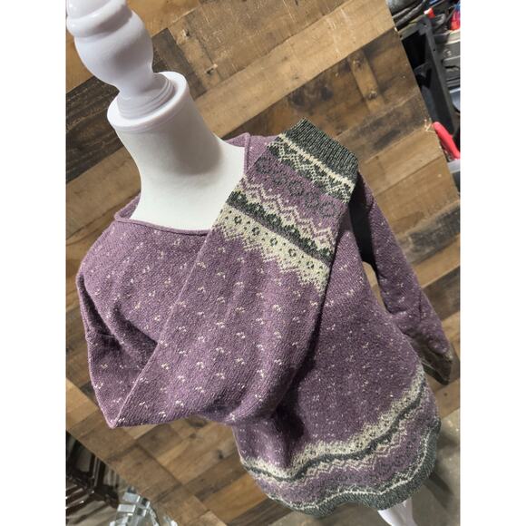 Vintage 1980s ALPS - Purple Nordic Print V-Neck Sweater- Size M - Picture 2 of 7